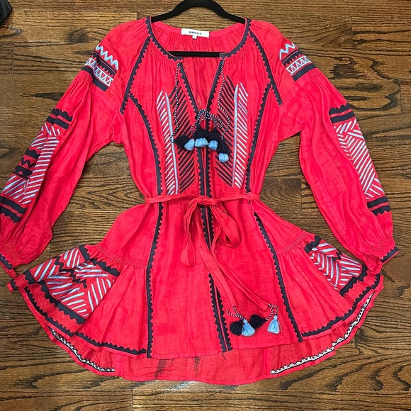 March 11 Namibia Red Linen Mini Dress Size L - Picture 13 of 17